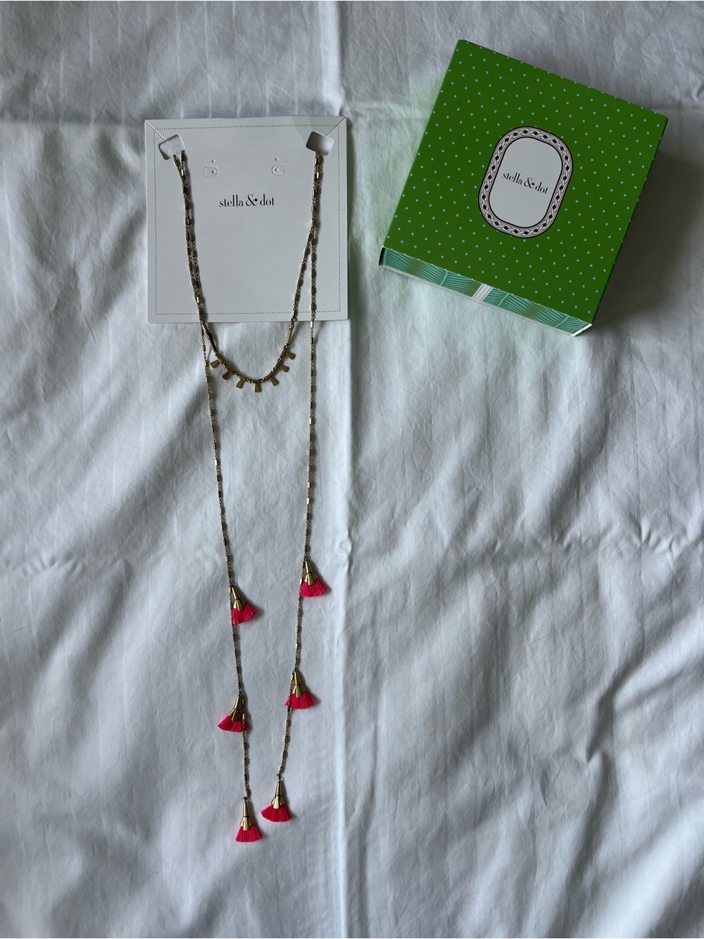 Stella & Dot Gold Chain Necklace with Pink Tassels